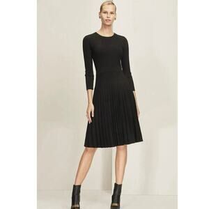 The Fold London Black Bouverie Fit & Flare Knit Pleated Midi Dress Size Large